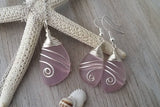 Handmade in Hawaii, Wire wrapped pink sea glass necklace + earrings jewelry set,  gift box.beach jewelry set