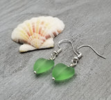 Handmade in Hawaii, Small "Twin Hearts" Peridot sea glass earrings,  Light Weight Earrings, "August Birthstone", Hawaii Gift Wrapped