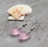 Handmade in Hawaii, Small "Twin Hearts" Pink sea glass earrings,  Light Weight Earrings, "October Birthstone", Hawaii Gift Wrapped
