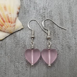 Handmade in Hawaii, Small "Twin Hearts" Pink sea glass earrings,  Light Weight Earrings, "October Birthstone", Hawaii Gift Wrapped