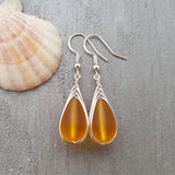 Hawaiian Jewelry Sea Glass Earrings, Braided Yellow Earrings Teardrop Earrings, Seaglass Jewelry Birthday Gift (November Birthstone Jewelry)