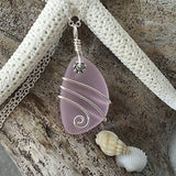 Hawaiian Jewelry Sea Glass Necklace, Wire Pink Necklace, Unique Beach Sea Glass Jewelry Birthday Gift (October Birthstone Jewelry For Women)