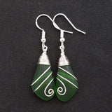 Hawaiian Jewelry Sea Glass Earrings, Wire Emerald Earrings Green Earrings, Sea Glass Jewelry Beach Jewelry(May Birthstone Jewelry For Women)
