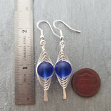 Hawaiian Jewelry Sea Glass Earrings, Double Braided Cobalt Blue Earrings, Ocean Beach Jewelry Birthday Gift (September Birthstone Jewelry)