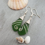 Hawaiian Jewelry Sea Glass Earrings, Wire Emerald Earrings Green Earrings, Sea Glass Jewelry Beach Jewelry(May Birthstone Jewelry For Women)