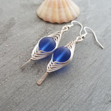 Hawaiian Jewelry Sea Glass Earrings, Double Braided Cobalt Blue Earrings, Ocean Beach Jewelry Birthday Gift (September Birthstone Jewelry)