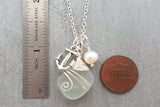 Handmade in Hawaii, Wire wrapped Genuine Hawaii surf tumbled natural sea glass necklace. Anchor charm, Fresh water pearl