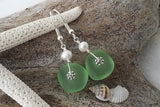 Hawaiian Jewelry Sea Glass Earrings, Light Weight Peridot Green Earrings, Pearl Sea Glass Jewelry Birthday Gift (August Birthstone Jewelry)