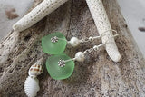 Hawaiian Jewelry Sea Glass Earrings, Light Weight Peridot Green Earrings, Pearl Sea Glass Jewelry Birthday Gift (August Birthstone Jewelry)