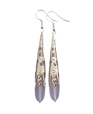 Hawaiian Jewelry Sea Glass Earrings, Long Teardrop Earrings Purple Earrings, Beach Jewelry Unique Birthday Gift(February Birthstone Jewelry)