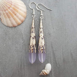 Hawaiian Jewelry Sea Glass Earrings, Long Teardrop Earrings Purple Earrings, Beach Jewelry Unique Birthday Gift(February Birthstone Jewelry)