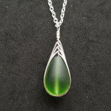 Hawaiian Jewelry Sea Glass Necklace, Braided Emerald Necklace Green Necklace Teardrop Necklace, Sea Glass Jewelry (May Birthstone Jewelry)