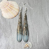Hawaiian Jewelry Sea Glass Earrings, Long Teardrop Earrings Purple Earrings, Beach Jewelry Unique Birthday Gift(February Birthstone Jewelry)