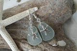 Hawaiian Jewelry Sea Glass Earrings, Twin Starfish Earrings Seafoam Earrings, Beach Jewelry For Women, Unique Earrings Sea Glass Jewelry