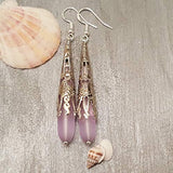 Hawaiian Jewelry Sea Glass Earrings, Long Teardrop Earrings Purple Earrings, Beach Jewelry Unique Birthday Gift(February Birthstone Jewelry)