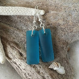 Hawaiian Jewelry Sea Glass Earrings, Rectangle Teal Earrings Minimalist Jewelry, Beach Jewelry For Women, Unique Earrings Sea Glass Jewelry