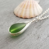 Hawaiian Jewelry Sea Glass Necklace, Braided Emerald Necklace Green Necklace Teardrop Necklace, Sea Glass Jewelry (May Birthstone Jewelry)