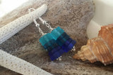 Handmade in Hawaii, Three shades of blue  sea glass earrings,    gift box.beach jewelry