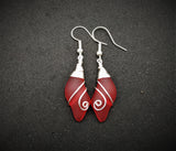 Hawaiian Jewelry Sea Glass Earrings, Wire Wave Red Earrings, Sea Glass Jewelry Beach Jewelry Birthday Gift (January Birthstone Jewelry)