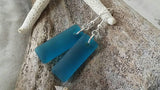 Hawaiian Jewelry Sea Glass Earrings, Rectangle Teal Earrings Minimalist Jewelry, Beach Jewelry For Women, Unique Earrings Sea Glass Jewelry