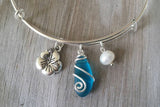 Hawaiian Jewelry Sea Glass Bracelet, Teal Bracelet Hibiscus Pearl Beach Bracelet Sea Glass Jewelry For Women, Beach Bracelet For Beach Girls