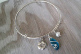 Hawaiian Jewelry Sea Glass Bracelet, Teal Bracelet Hibiscus Pearl Beach Bracelet Sea Glass Jewelry For Women, Beach Bracelet For Beach Girls