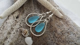 Hawaiian Jewelry Sea Glass Earrings, Hammered Wire Loop Turquoise Earrings Blue Earrings, Sea Glass Jewelry (December Birthstone Jewelry)