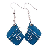 Hawaiian Jewelry Sea Glass Earrings, Wire Teal Earrings,  Beach Jewelry Sea Glass Jewelry Unique Earrings