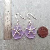 Handmade in Hawaii, TWIN STARFISH "Magical Color Changing" purple sea glass earringsl, Hawaii Gift Wrapped, gift message