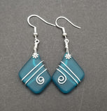 Hawaiian Jewelry Sea Glass Earrings, Wire Teal Earrings,  Beach Jewelry Sea Glass Jewelry Unique Earrings