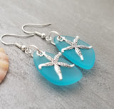 Handmade in Hawaii, Turquoise bay blue "Twin Starfish" sea glass earrings, Starfish charm, Beach jewelry gift