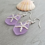Handmade in Hawaii, TWIN STARFISH "Magical Color Changing" purple sea glass earringsl, Hawaii Gift Wrapped, gift message