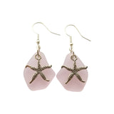 Hawaiian Jewelry Sea Glass Earrings, Twin Starfish Earrings Pink Earrings, Pearl Beach Sea Glass Jewelry Birthday Gift (October Birthstone)