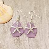 Handmade in Hawaii, TWIN STARFISH "Magical Color Changing" purple sea glass earringsl, Hawaii Gift Wrapped, gift message