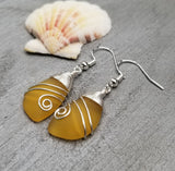Hawaiian Jewelry Sea Glass Earrings, Top Wire Yellow Blue Earrings, Fun Beach Jewelry For Women Birthday Gift (November Birthstone Jewelry)