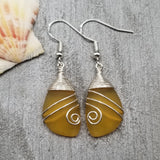 Hawaiian Jewelry Sea Glass Earrings, Top Wire Yellow Blue Earrings, Fun Beach Jewelry For Women Birthday Gift (November Birthstone Jewelry)