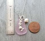 Hawaiian Jewelry Sea Glass Necklace, Pink Necklace Mermaid Necklace Pearl Beach Sea Glass Jewelry Birthday Gift For Girl(October Birthstone)