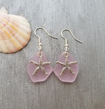 Hawaiian Jewelry Sea Glass Earrings, Twin Starfish Earrings Pink Earrings, Pearl Beach Sea Glass Jewelry Birthday Gift (October Birthstone)