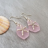 Hawaiian Jewelry Sea Glass Earrings, Twin Starfish Earrings Pink Earrings, Pearl Beach Sea Glass Jewelry Birthday Gift (October Birthstone)