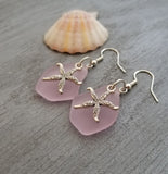 Hawaiian Jewelry Sea Glass Earrings, Twin Starfish Earrings Pink Earrings, Pearl Beach Sea Glass Jewelry Birthday Gift (October Birthstone)