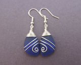 Hawaiian Jewelry Sea Glass Earrings, Top Wire Cobalt Blue Earrings, Fun Beach Jewelry For Women Birthday Gift (September Birthstone Jewelry)