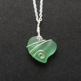 Hawaiian Jewelry Sea Glass Necklace, Wire Peridot Necklace Green Necklace Heart necklace, Sea Glass Jewelry Birthday Gift(August Birthstone)