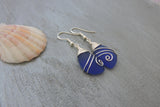 Hawaiian Jewelry Sea Glass Earrings, Top Wire Cobalt Blue Earrings, Fun Beach Jewelry For Women Birthday Gift (September Birthstone Jewelry)
