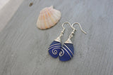 Hawaiian Jewelry Sea Glass Earrings, Top Wire Cobalt Blue Earrings, Fun Beach Jewelry For Women Birthday Gift (September Birthstone Jewelry)