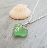 Hawaiian Jewelry Sea Glass Necklace, Wire Peridot Necklace Green Necklace Heart necklace, Sea Glass Jewelry Birthday Gift(August Birthstone)