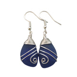 Hawaiian Jewelry Sea Glass Earrings, Top Wire Cobalt Blue Earrings, Fun Beach Jewelry For Women Birthday Gift (September Birthstone Jewelry)