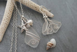 Hawaiian Jewelry Sea Glass Jewelry Set For Women, Wire Crystal starfish Necklace Earrings Natural Pearl Beach Jewelry (April Birthstone)