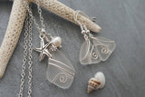 Hawaiian Jewelry Sea Glass Jewelry Set For Women, Wire Crystal starfish Necklace Earrings Natural Pearl Beach Jewelry (April Birthstone)