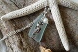 Handmade in Hawaii, Seafoam sea glass necklace, Sea horse charm, Natural pearl,    Hawaii beach jewelry gift