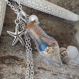 Handmade in Hawaii, sea glass "wish bottle" necklace, starfish charm, Natural pearl,